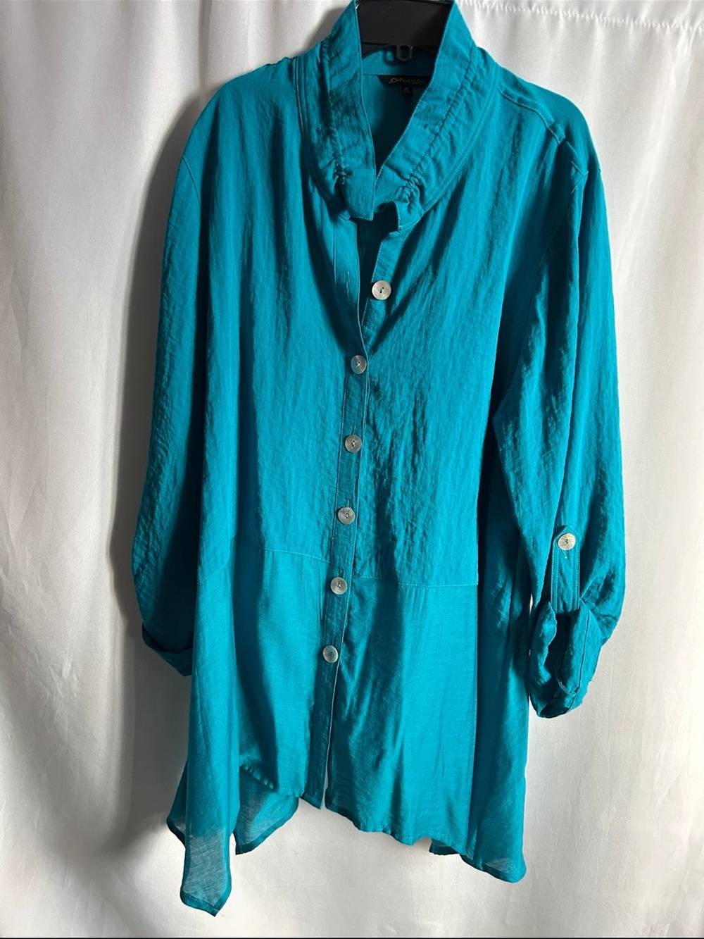 John Mark Turquoise Button-Front and back Long Sleeve Women's Tunic